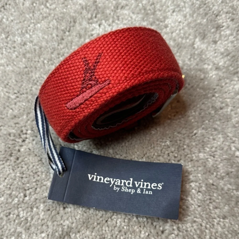 NWT Vineyard Vines Men's Red Canvas Club Belt Red Nautical $68 Sz 32 or 36 or 38